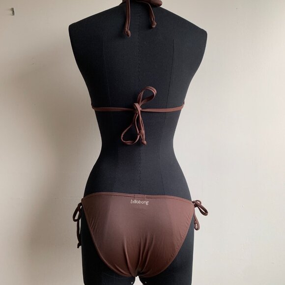 Billabong surf BLUE CRUSH Vintage bikini solid brown D cup Small bottom set RARE - Picture 2 of 7